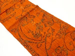 手織り真綿紬花唐草に鳥模様織出し名古屋帯